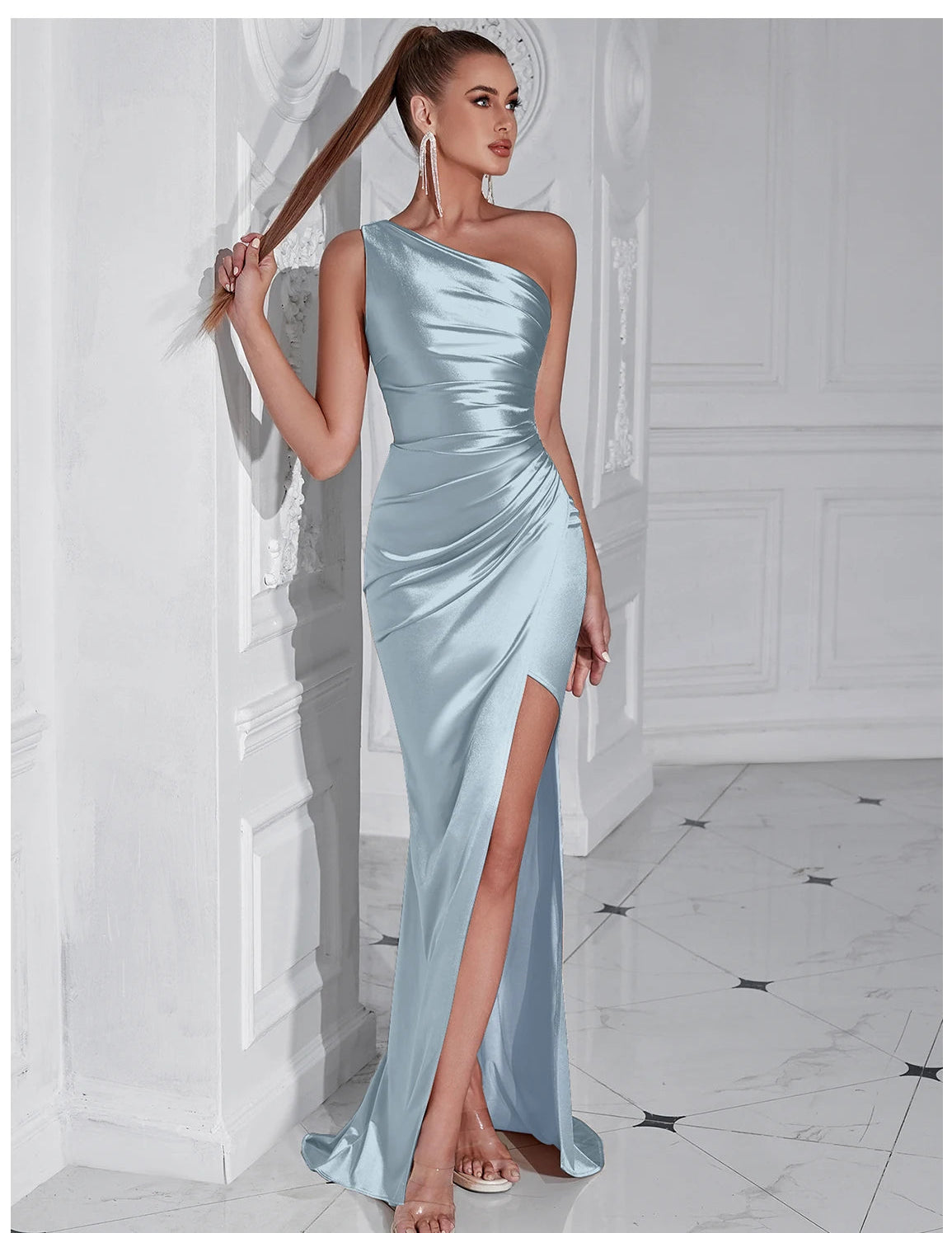 Zalia Atelier | Light Blue One Shoulder Cocktail Gown