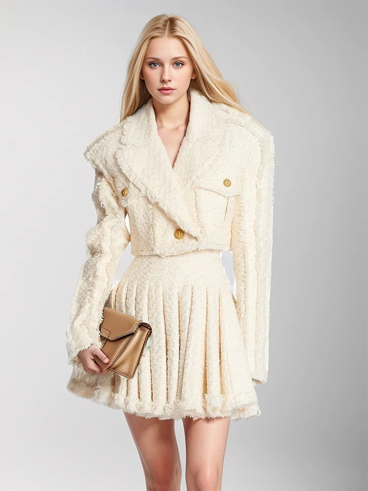 Zalia Atelier | Minimalist Blazer and Skirt Beige