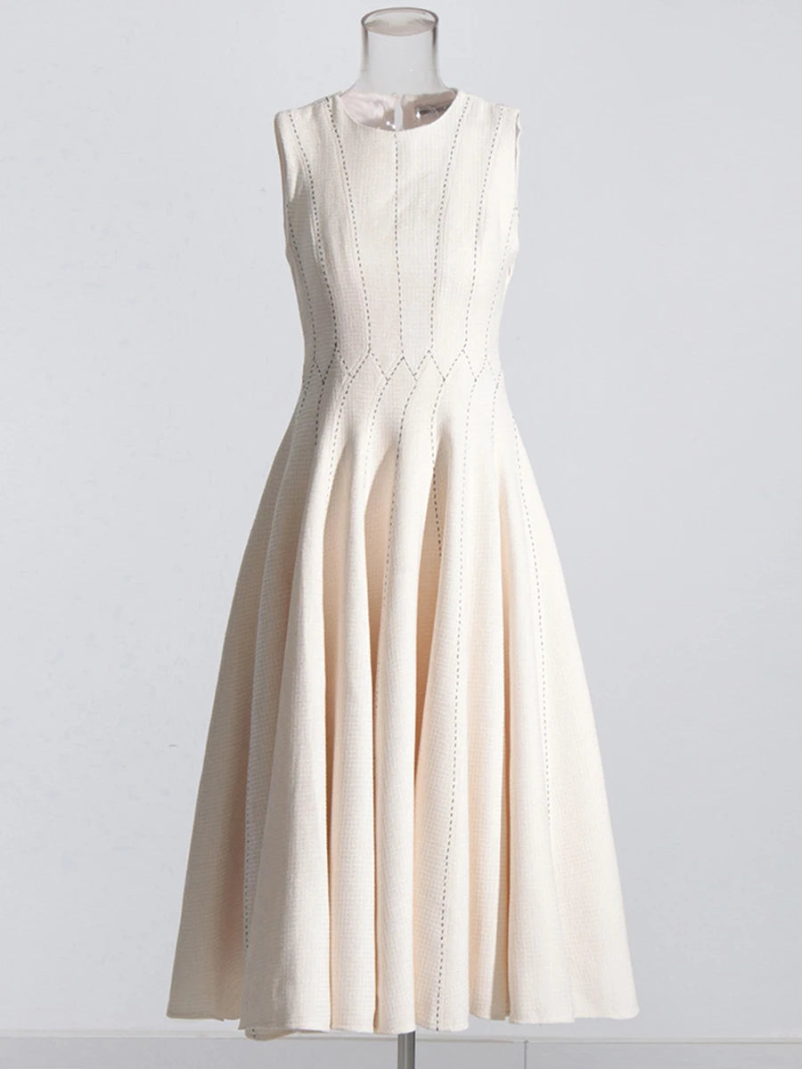 Zalia Atelier | O Neck Midi Dress Beige