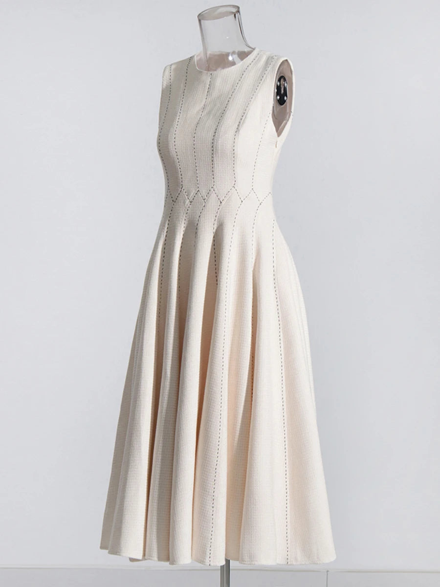 Beige O Neck Midi Dress |Zalia Atelier