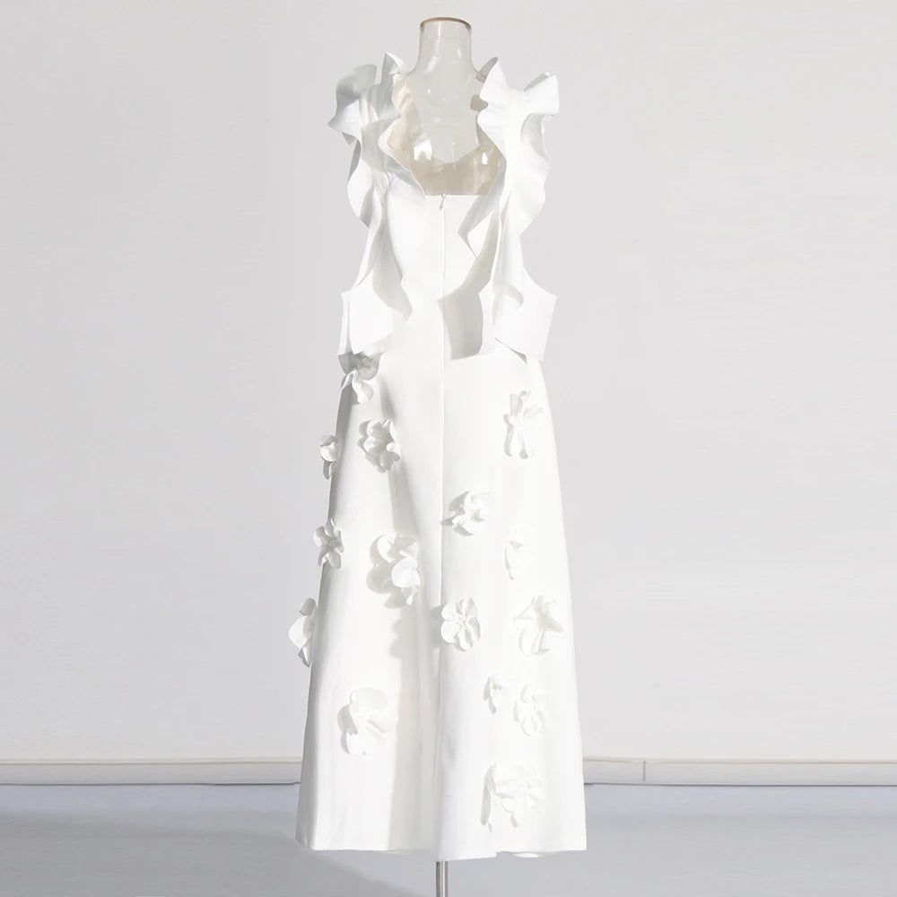 Open Back White Appliques Dress | Zalia Atelier