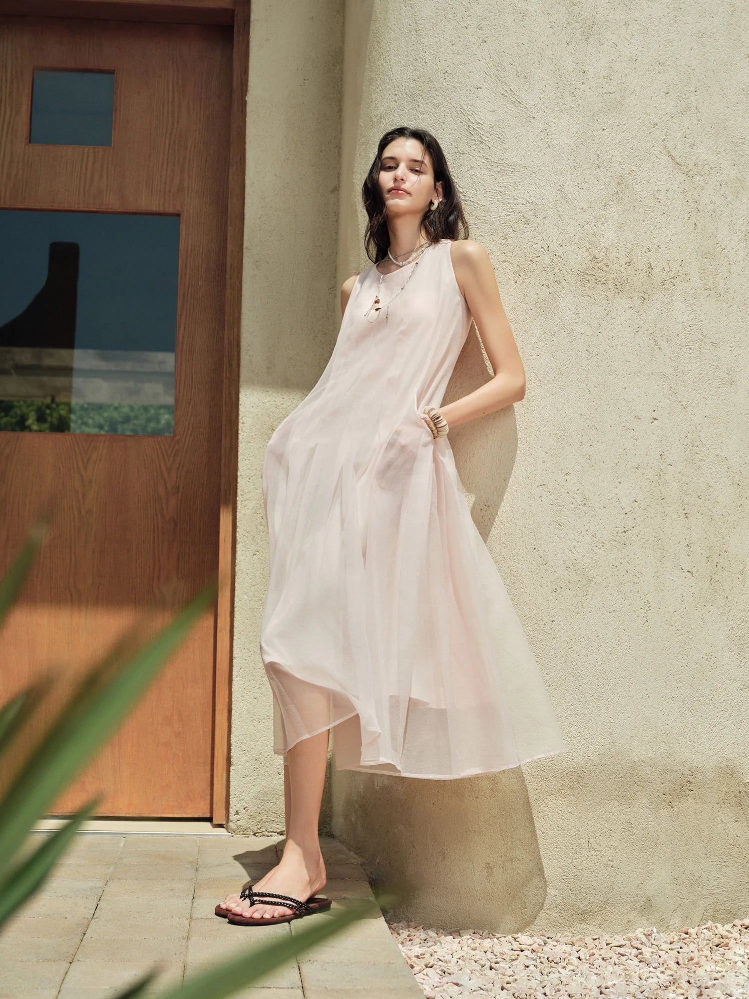 Zalia Atelier Organza Sleeveless Midi Dress