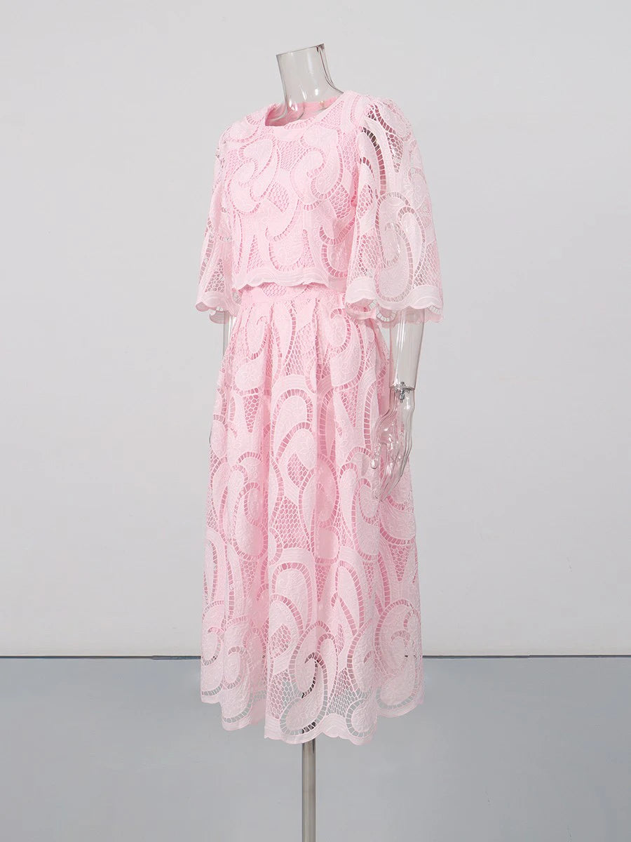 Zalia Atelier - Pink Embroidered Two Piece Set