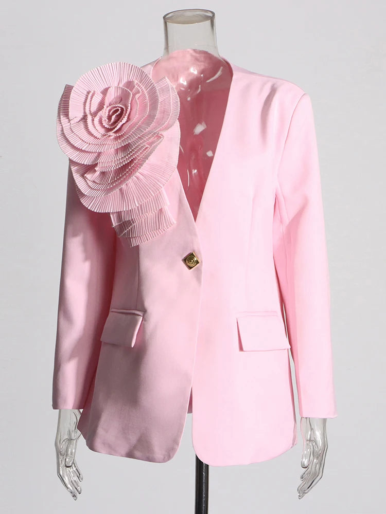 Zalia Atelier | Pink Floral Applique Blazer