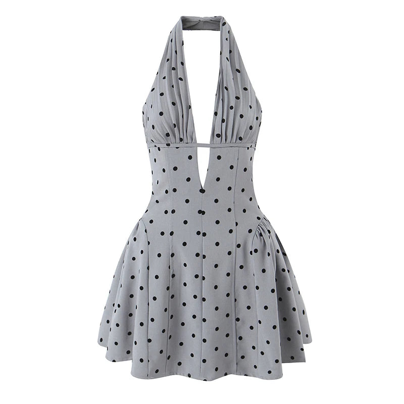 Zalia Atelier - Polka Dot Halter Dress Grey