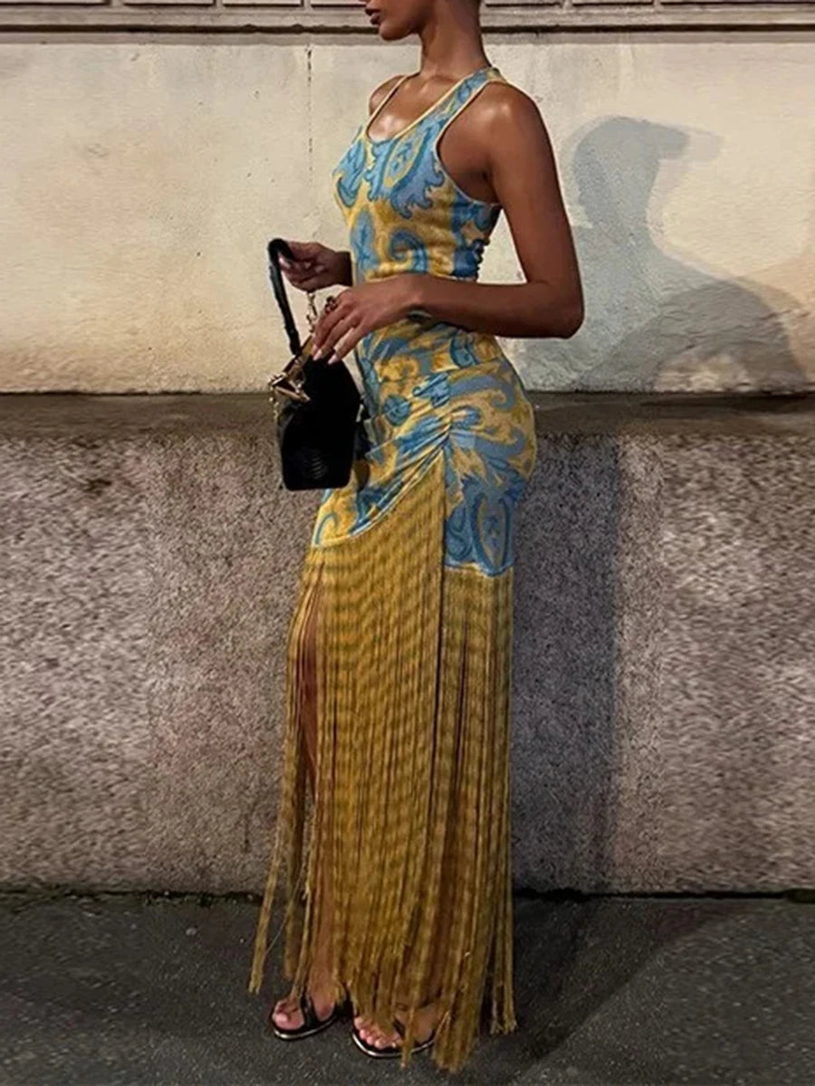 Print and Tassels Dress