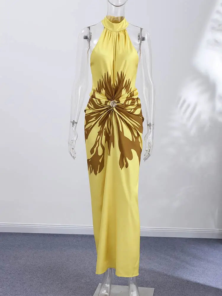 Zalia Atelier - Printed Halter Maxi Dress