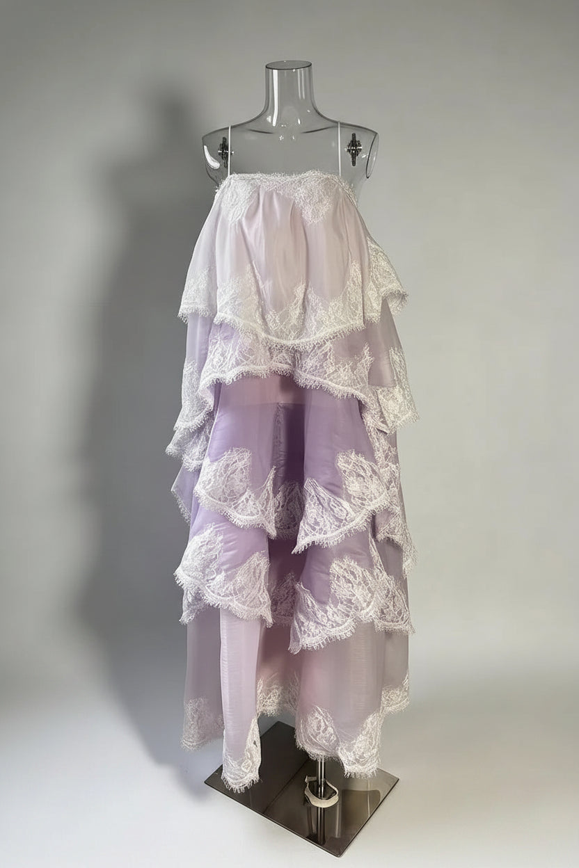 Purple Lace Tiered Dress | Zalia Atelier