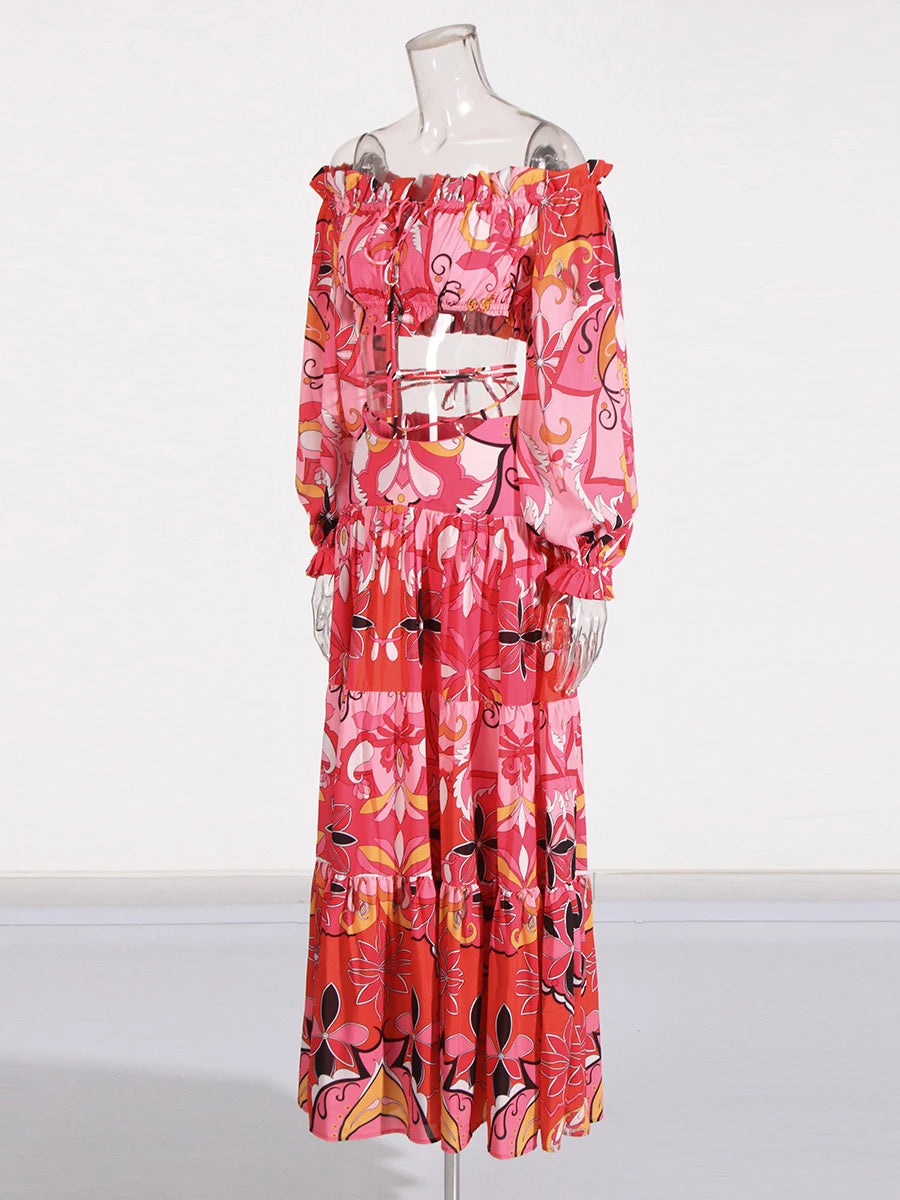 Zalia Atelier | Red Floral Print Skirt Set