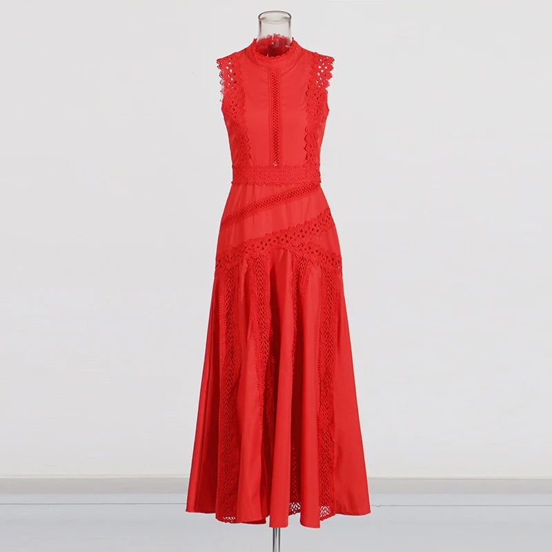 Red O Neck Midi Dress Zalia Atelier