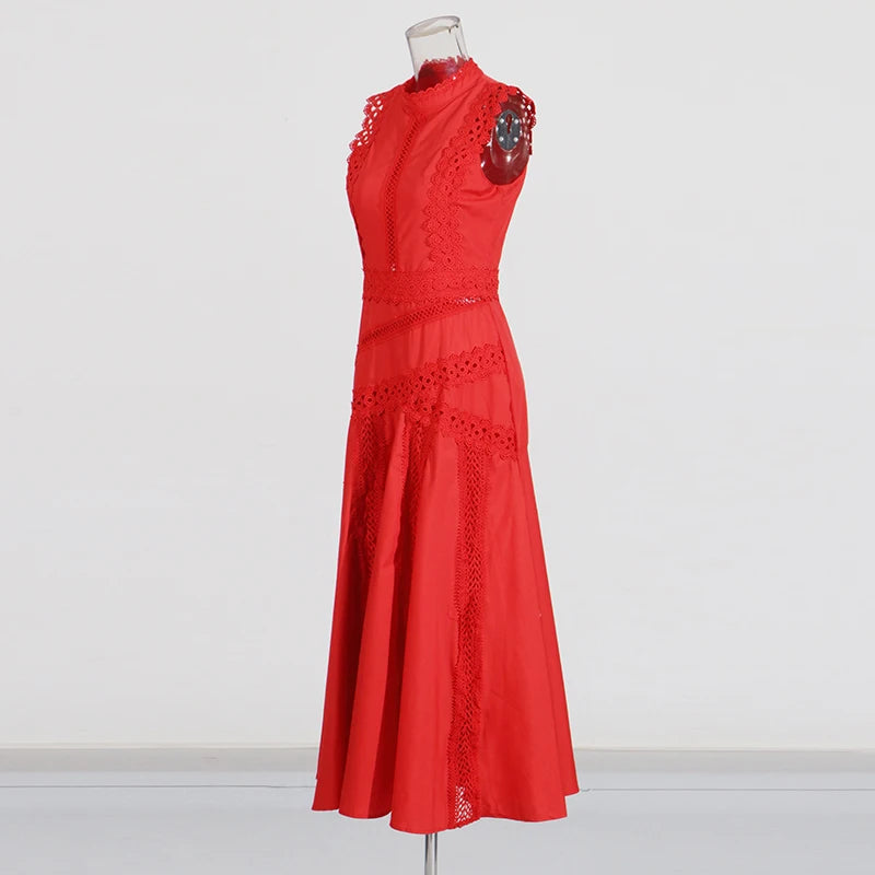 Red O Neck Midi Dress Zalia Atelier