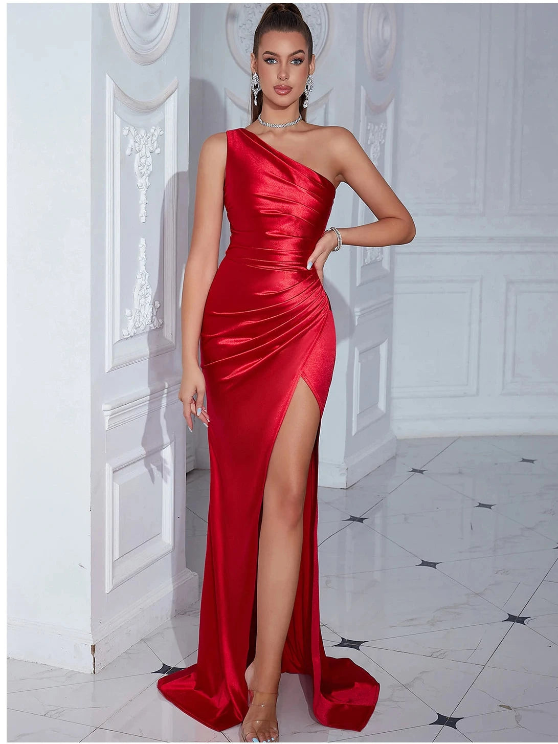 Zalia Atelier | Red One Shoulder Cocktail Gown