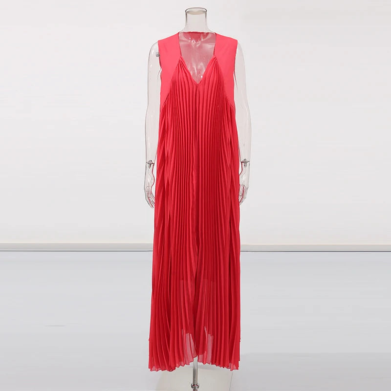 Zalia Atelier | Red Pleated Maxi Dress