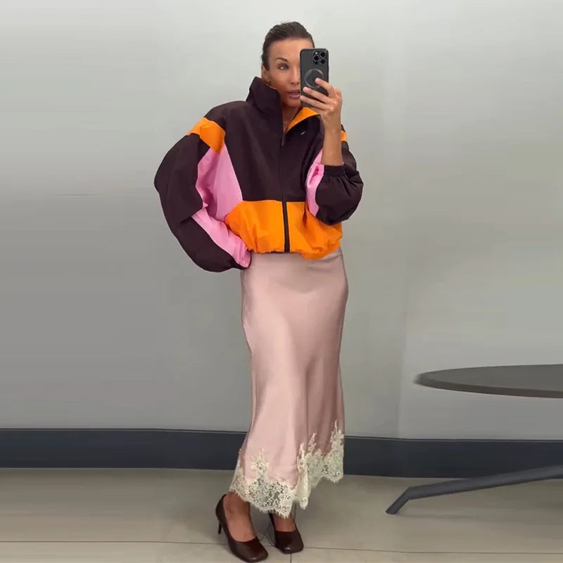 Retro Windbreaker Jacket Colorblock Full Body