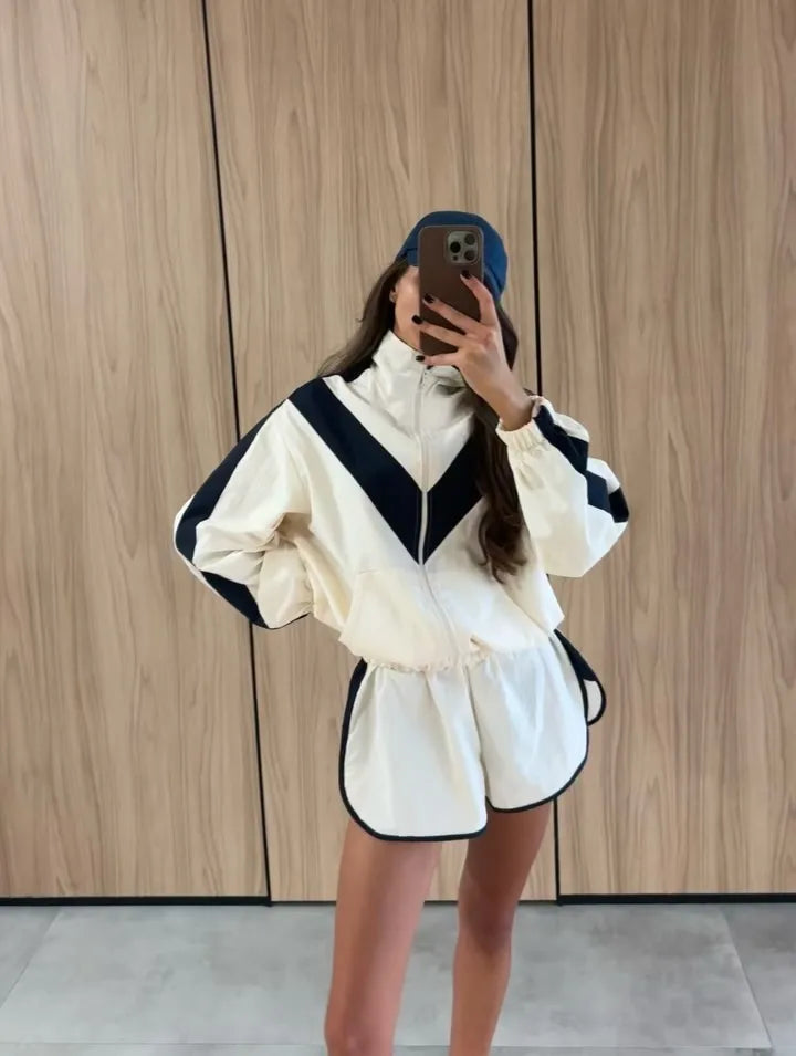 Retro Windbreaker Jacket Colorblock White Black