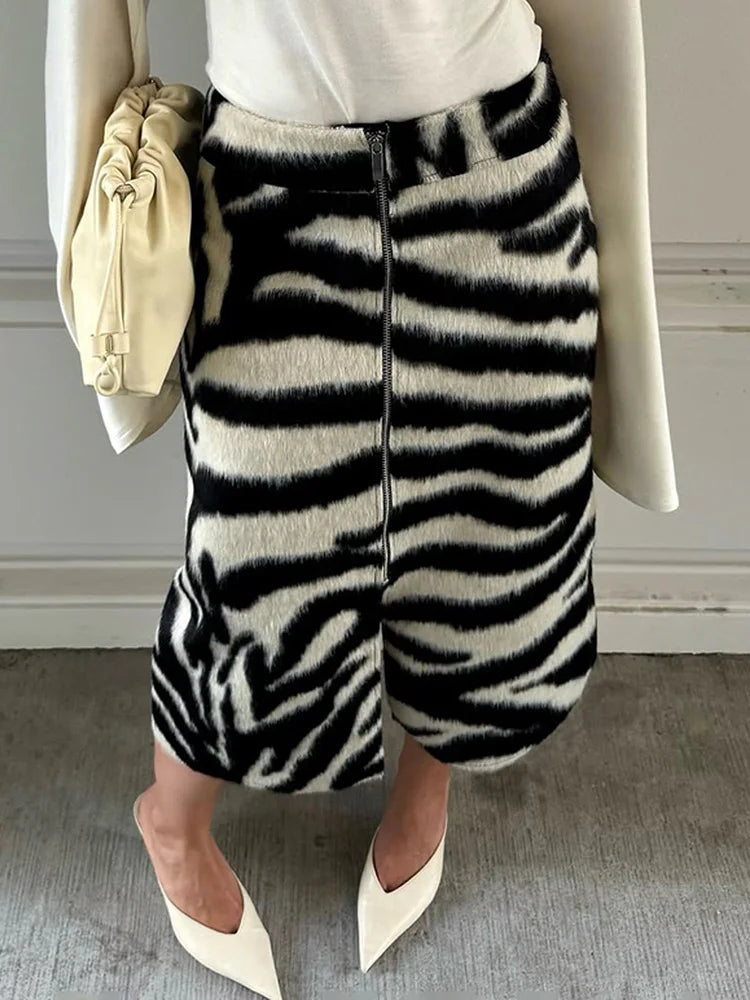 Reversible Zebra Faux Fur Midi Skirt