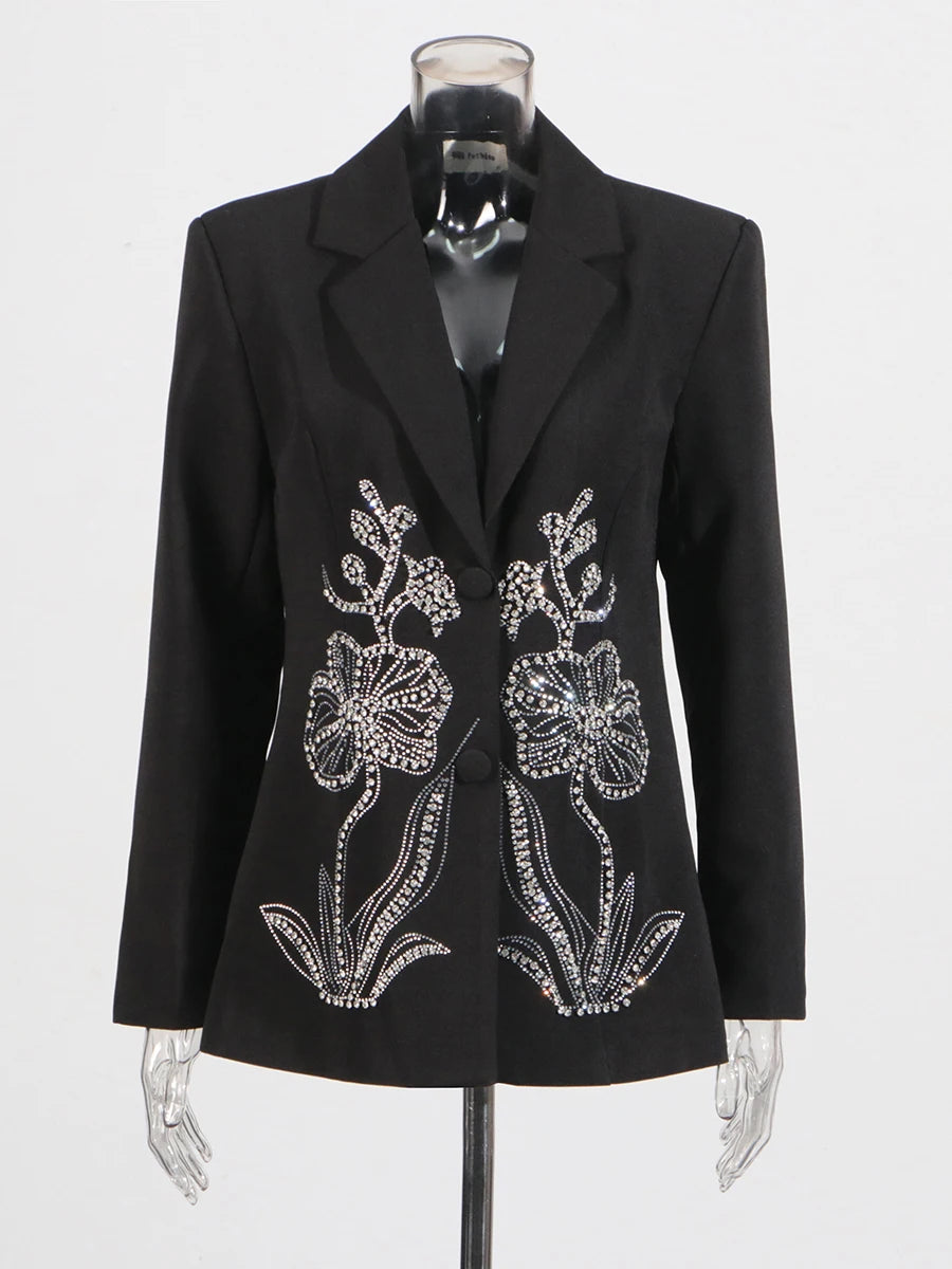 Zalia Atelier | Rhinestone Design Blazer | Front