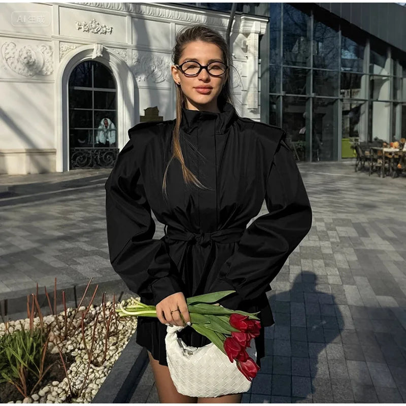Stand Collar Belted Jacket