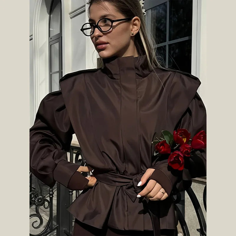 Stand Collar Belted Jacket