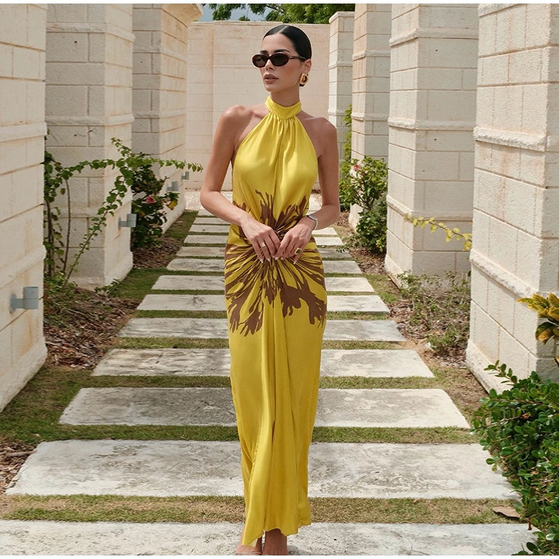 Printed Halter Maxi Dress