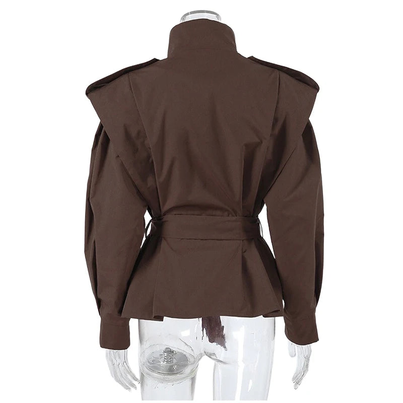 Stand Collar Belted Jacket