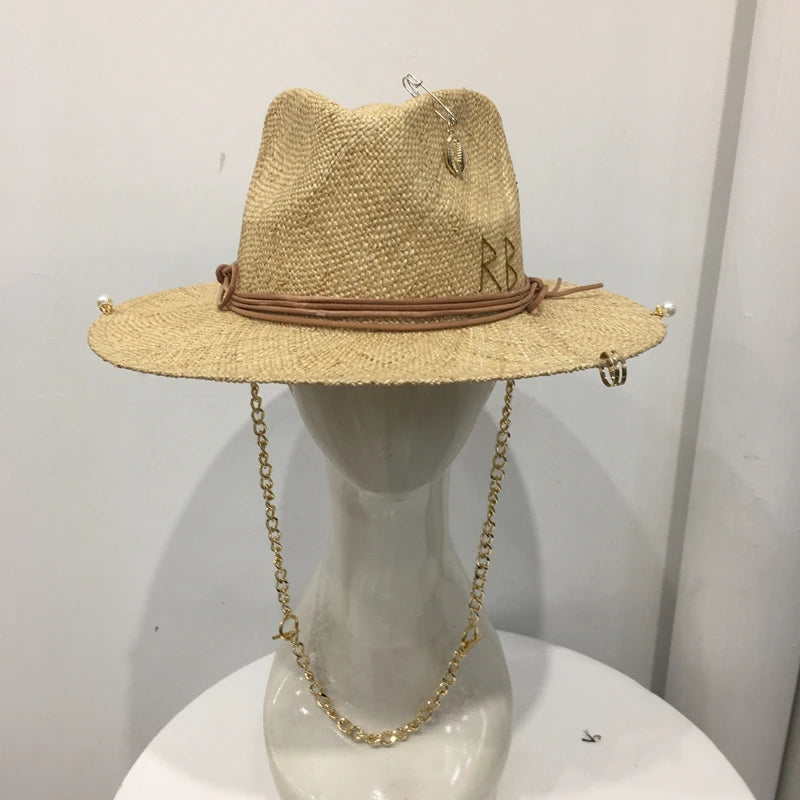 Chain and Pin Straw Hat