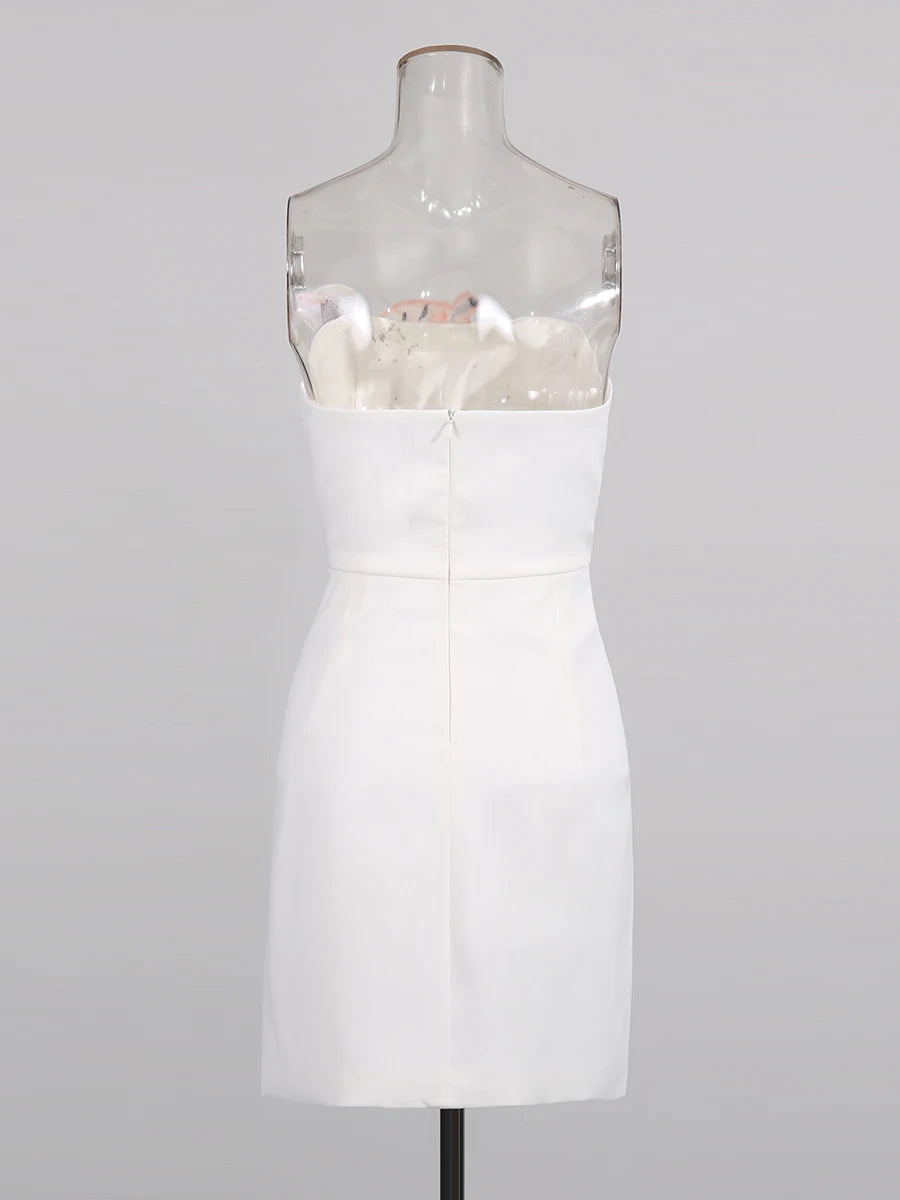 Flower Embroidery Strapless Dress