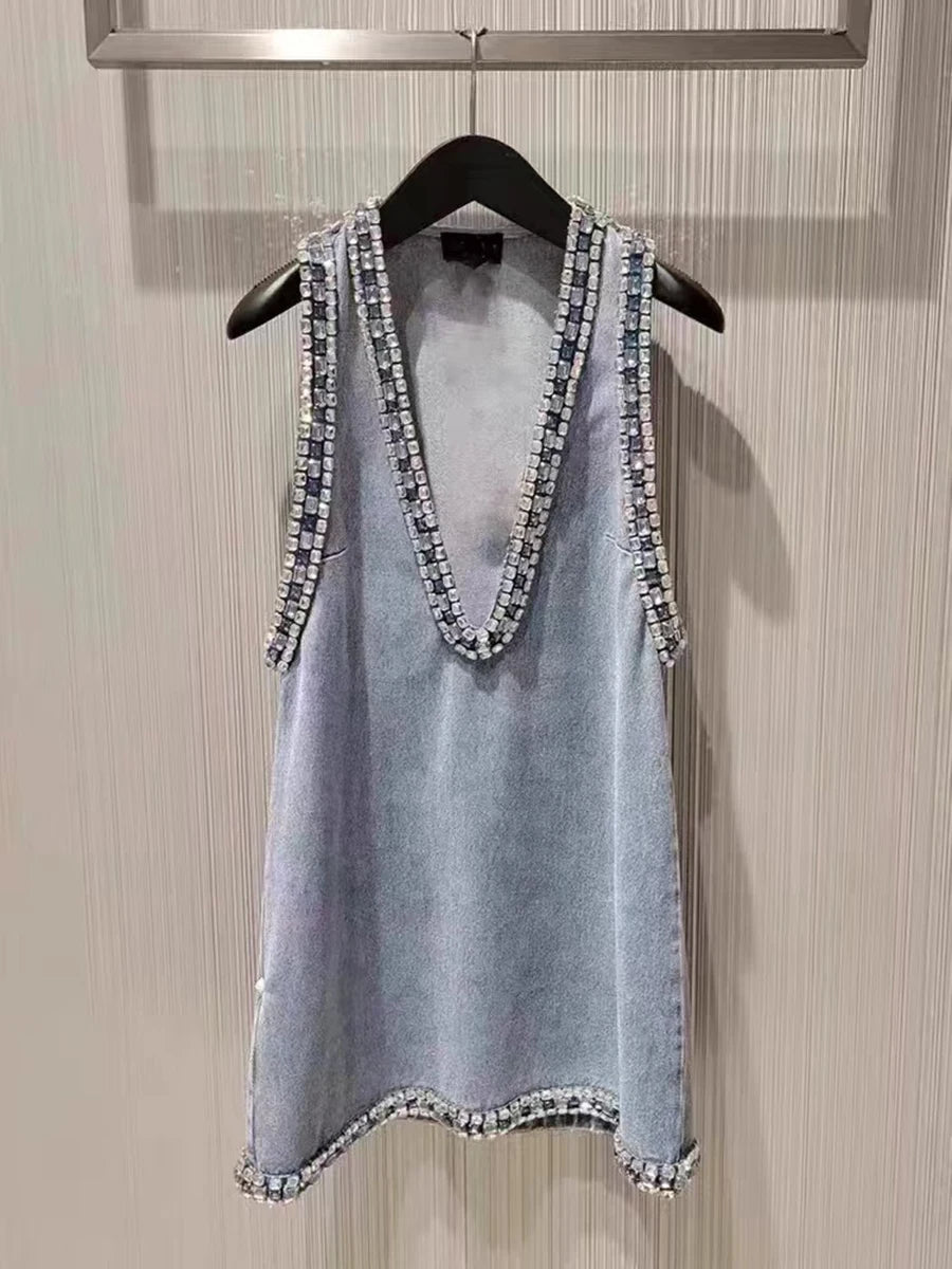 V Neck Denim Dress