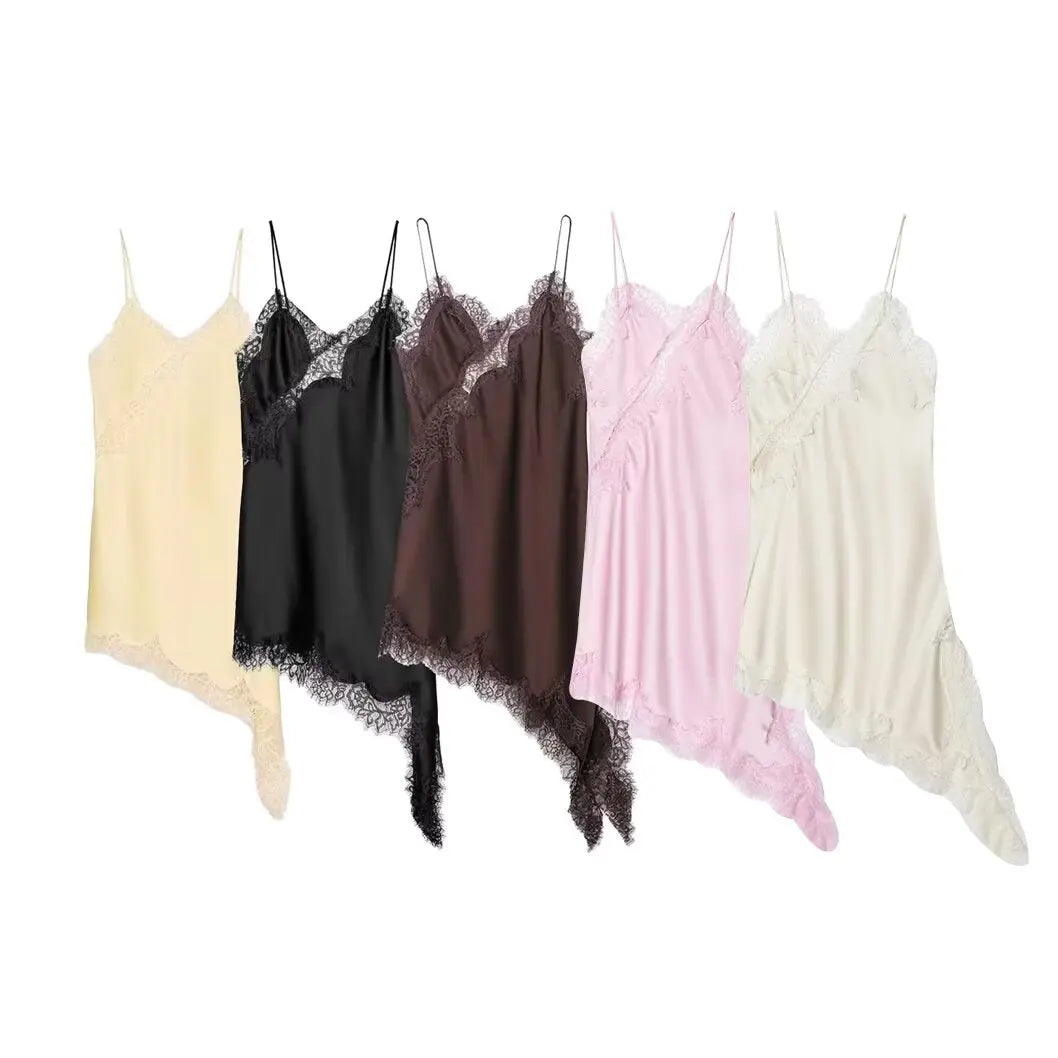 Asymmetrical Lace Trim Mini Dress