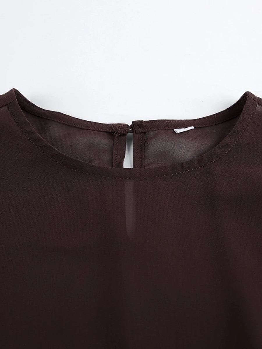 Brown Lace Up Tunic Dress