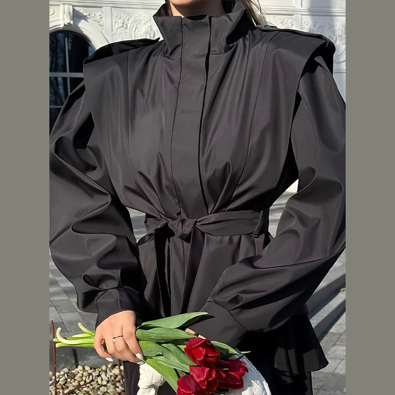 Stand Collar Belted Jacket