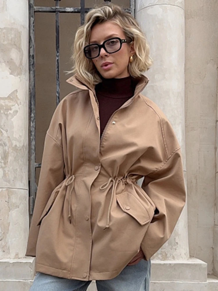 Drawstring Waist Trench Jacket