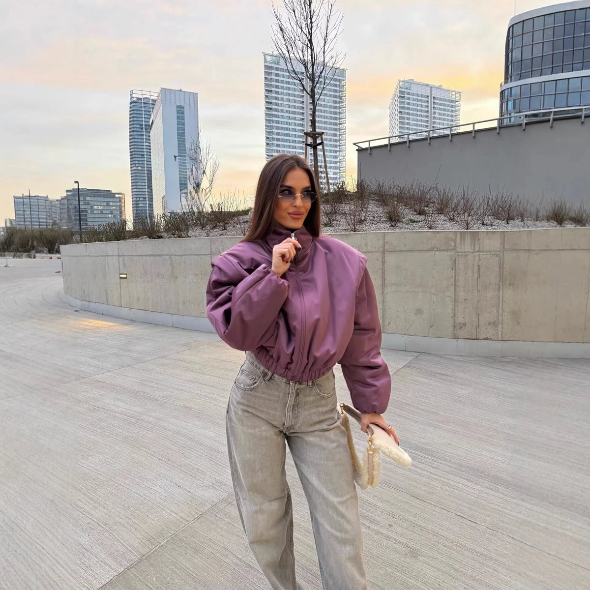Satin Bomber Jacket Purple