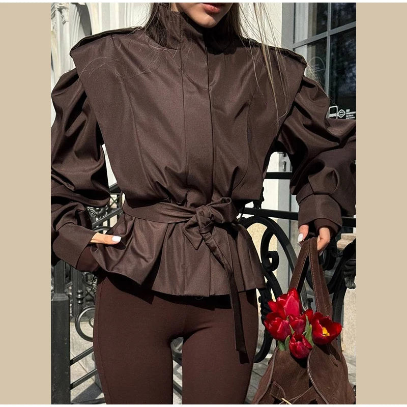 Stand Collar Belted Jacket