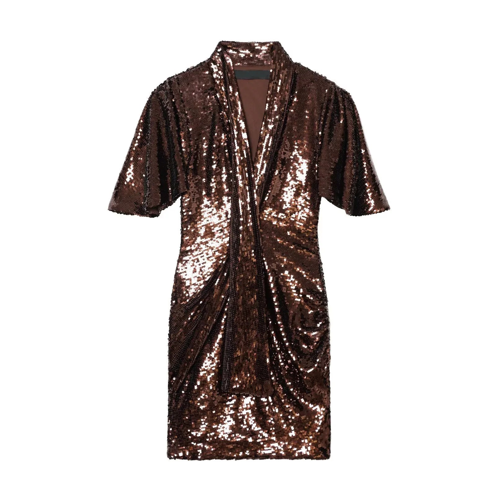 Brown Sequins Mini Dress