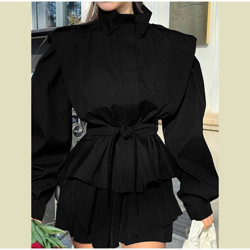 Stand Collar Belted Jacket