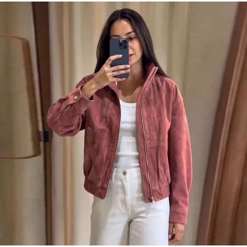 Mauve Pink Suede Jacket