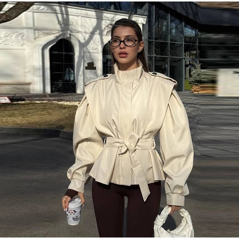 Stand Collar Belted Jacket