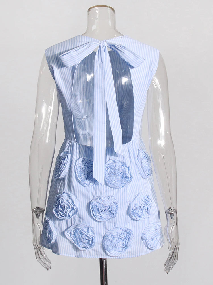 Zalia Atelier | Striped Mini Dress | Open Back | Appliques | Posh Style