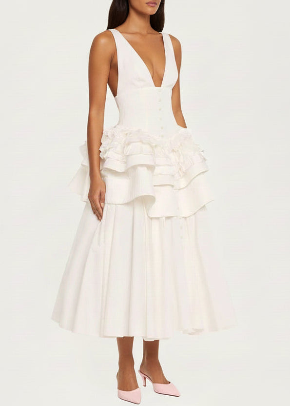 White dress with layered ruffles