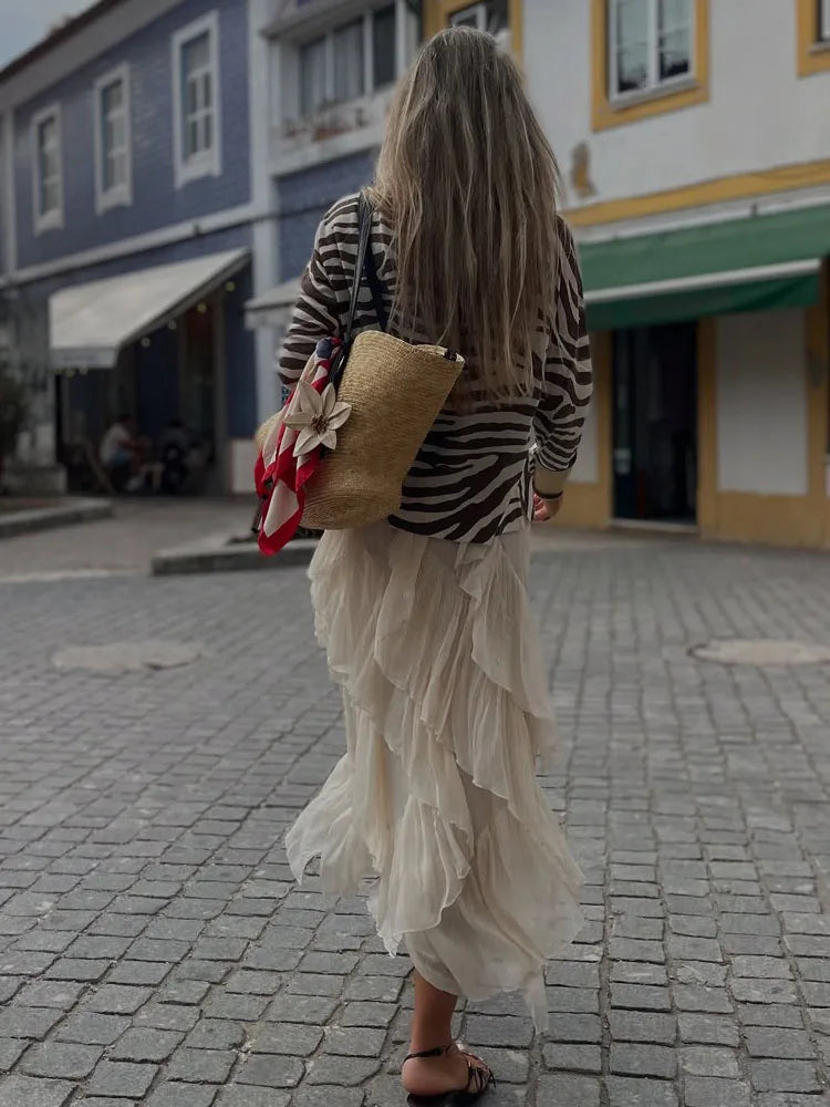Tiered Ruffle Midi Skirt