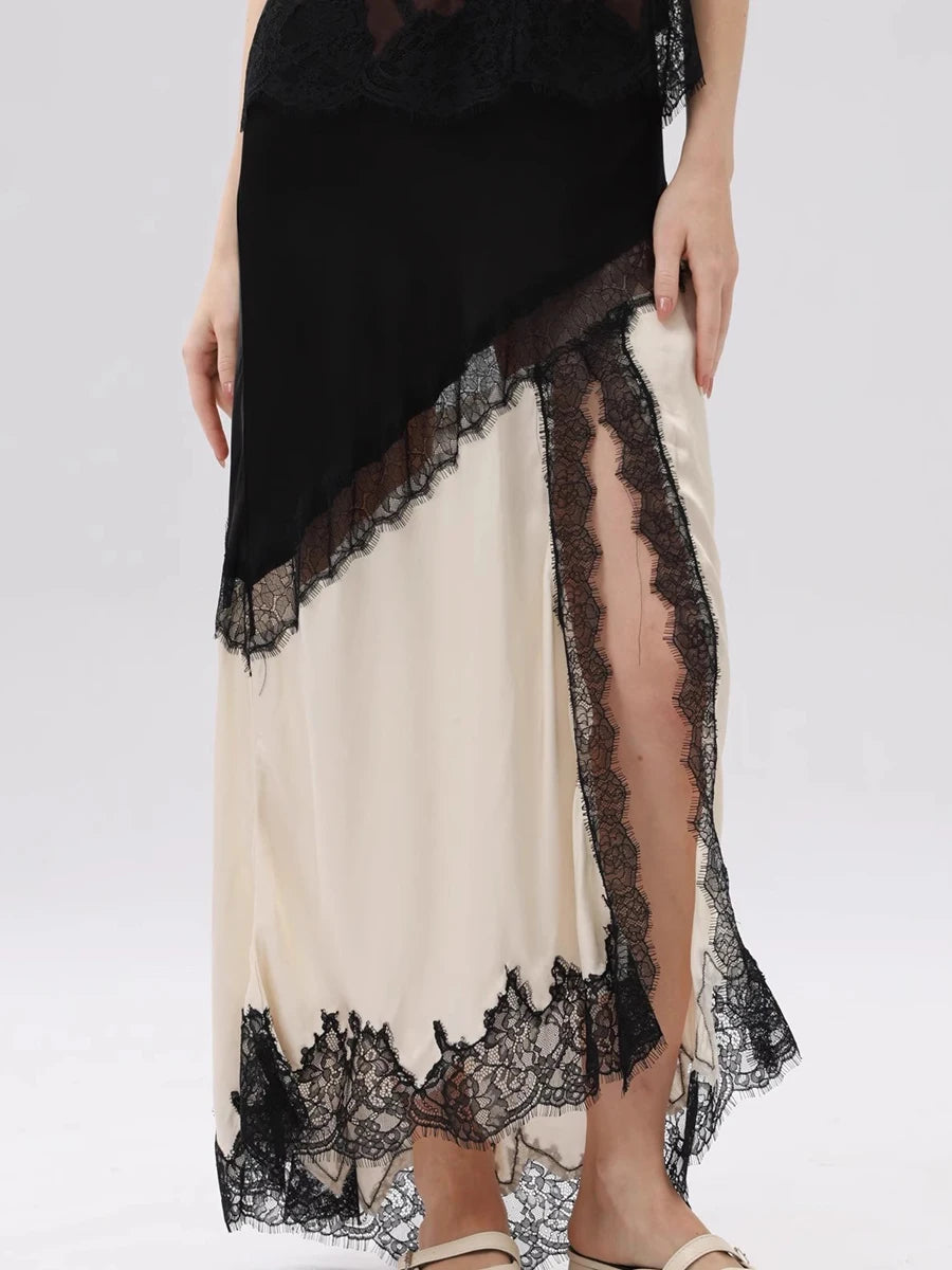 Lace Trim Midi Skirt
