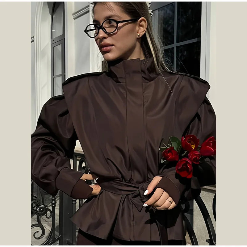 Stand Collar Belted Jacket
