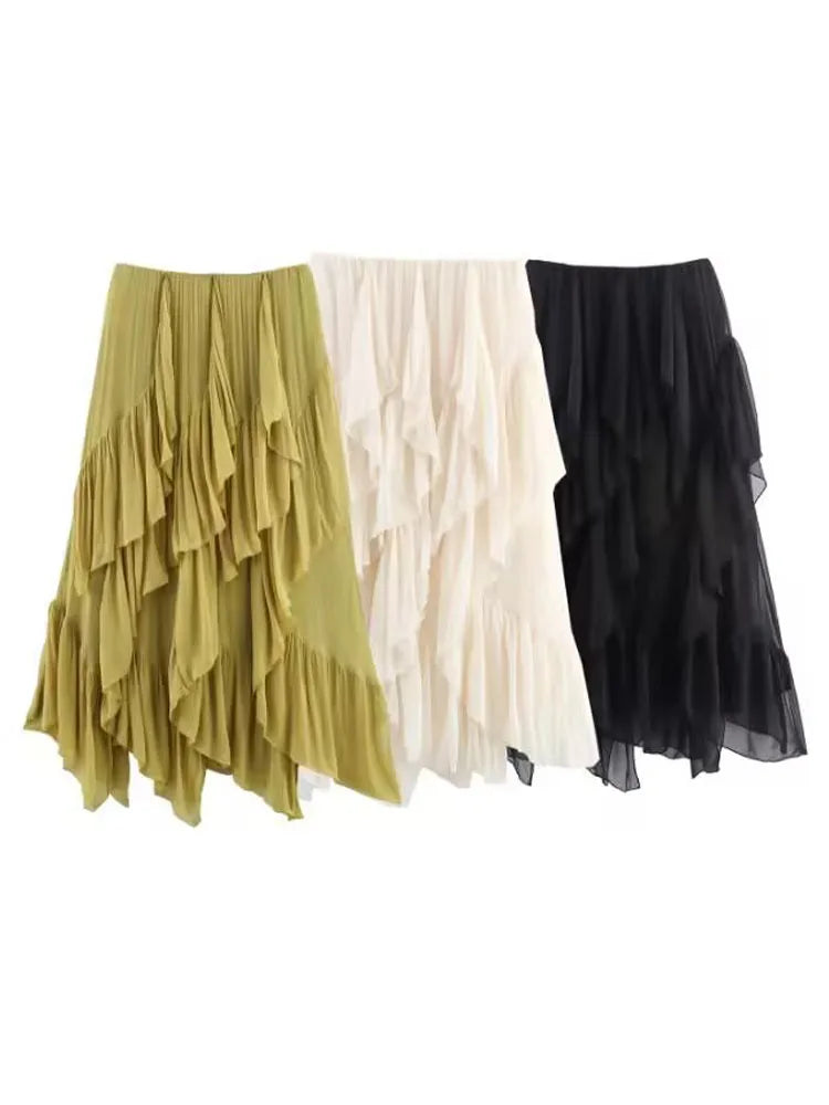 Tiered Ruffle Midi Skirt