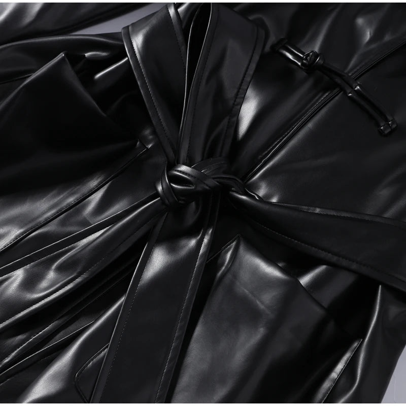 Knot Buttons Leather Jacket