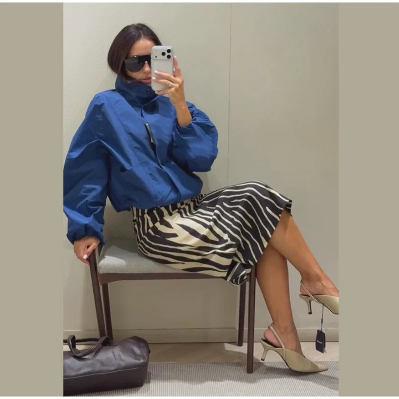 Zebra Striped Midi Skirt