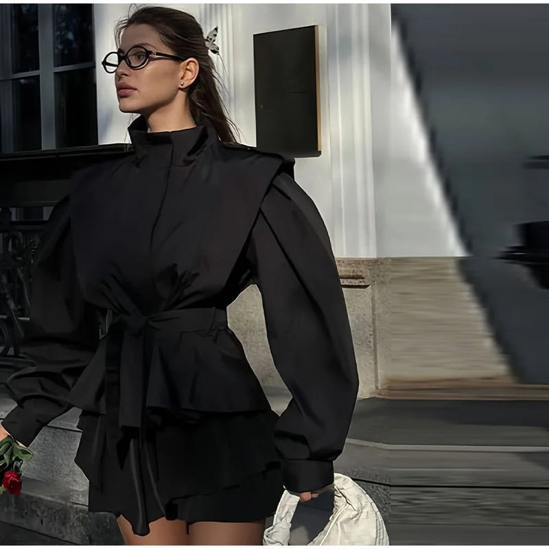 Stand Collar Belted Jacket