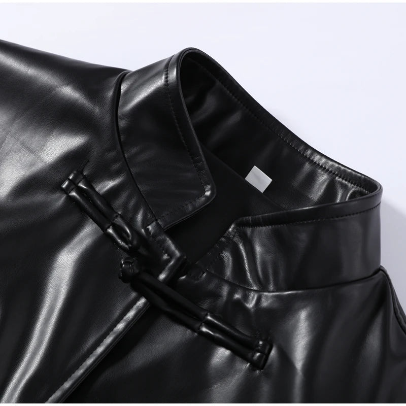 Knot Buttons Leather Jacket
