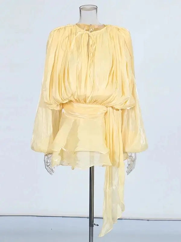 mini blouson dress (More Colors) YELLOW / L Size:XXL (US 20-22) Punk Clothes and Light Blue Women Maternity Dress Short