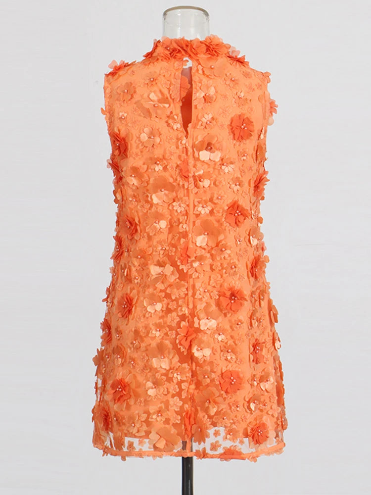 Flower Appliques Mini Dress